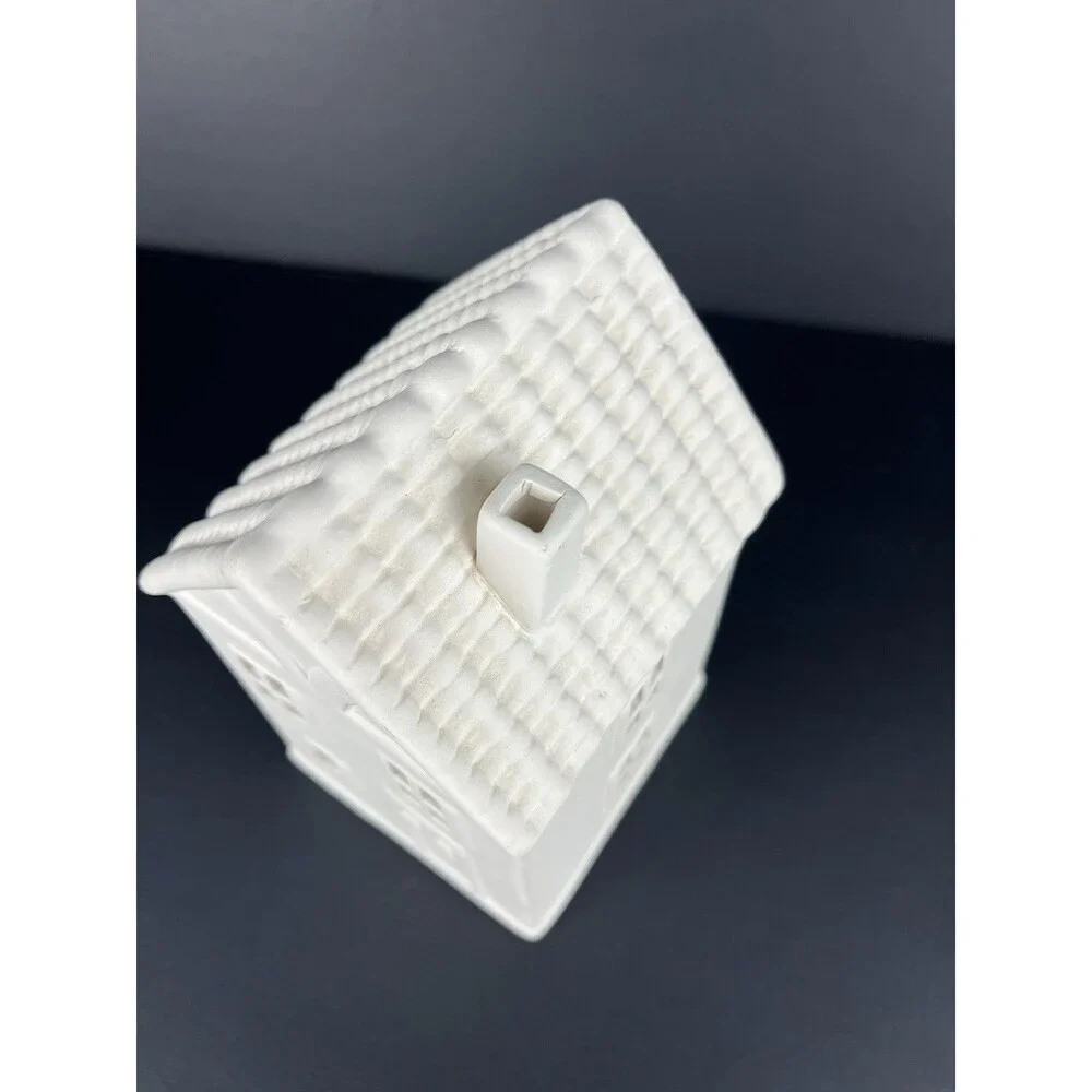 Crate & Barrel White Ceramic Two Story Village House Luminary‎ Curved Roof